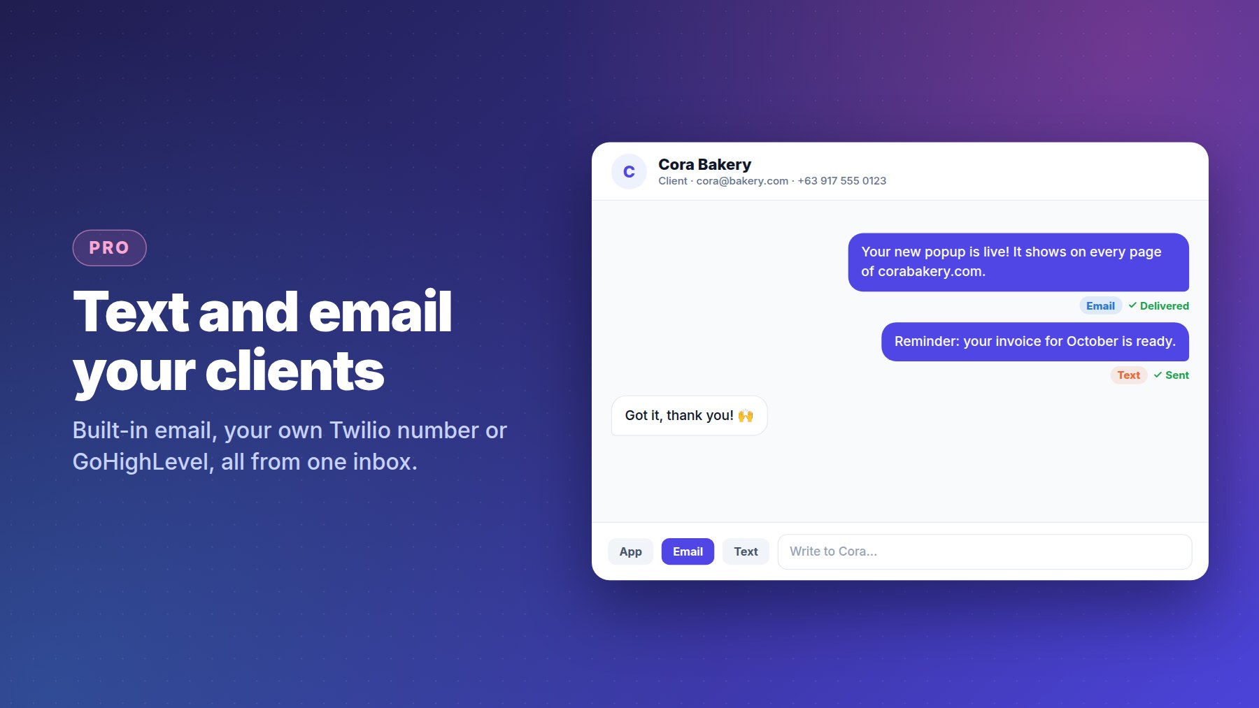 Texting and emailing a client from one inbox